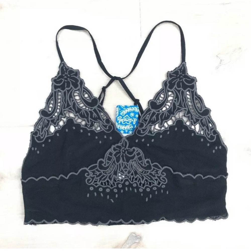 Free People Ezra Bralette Bra Embroidered Scallope - Picture 3 of 8
